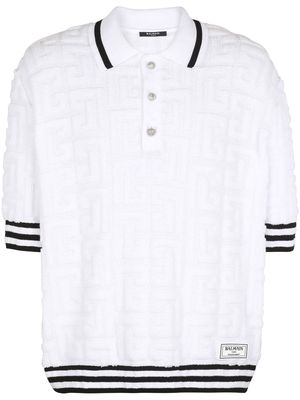Balmain monogram cotton towelling polo shirt - White