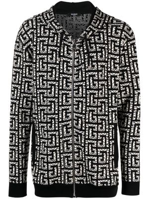 Balmain monogram intarsia-knit zipped hoodie - Black