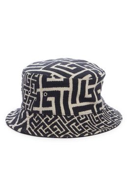 Balmain Monogram Jacquard Bucket Hat in Gfe Ivory/Black