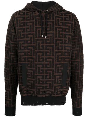 Balmain monogram-jacquard cotton hoodie - Brown