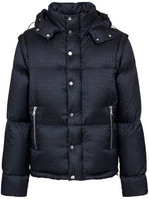 Balmain monogram-jacquard puffer jacket - Blue