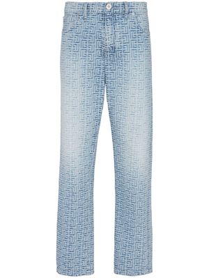 Balmain monogram-jacquard straight-leg jeans - Blue