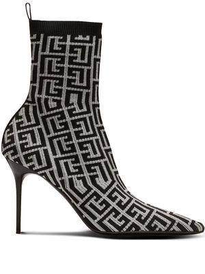 Balmain monogram knit ankle boots - Black