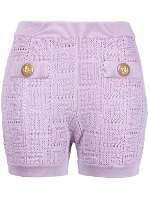 Balmain monogram mesh knitted shorts - Purple