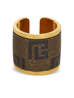 Balmain monogram-pattern gold-tone ring - Brown