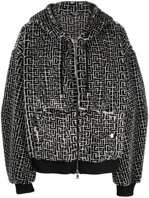 Balmain monogram-pattern hooded jacket - Black