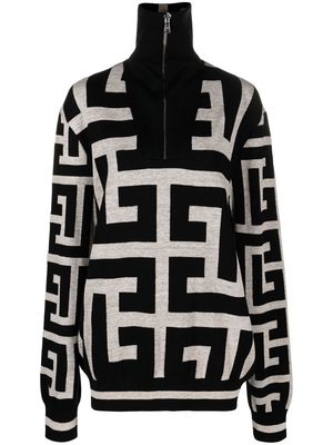 Balmain monogram-pattern knitted jumper - Black