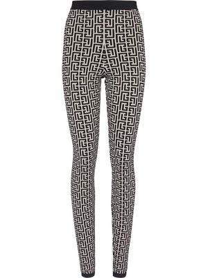 Balmain monogram pattern knitted leggings - Black