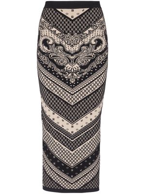 Balmain monogram-pattern knitted pencil skirt - Black
