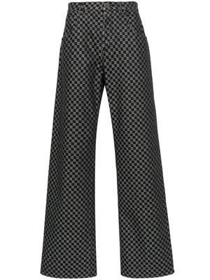 Balmain monogram-pattern long-length wide-leg jeans - Black