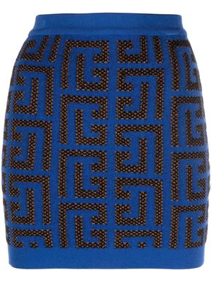Balmain monogram-pattern miniskirt - Blue