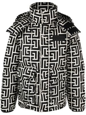 Balmain monogram-pattern padded coat - Black