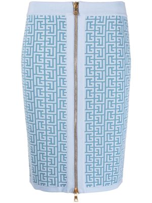 Balmain monogram pattern zip-up skirt - Blue