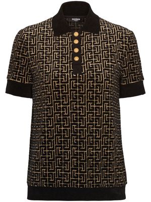 Balmain monogram-print buttoned polo shirt - IAC