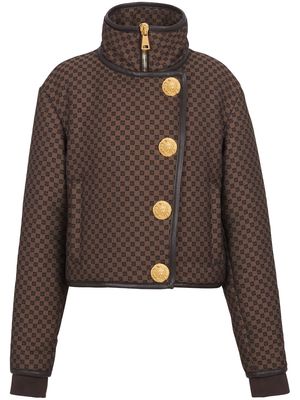 Balmain monogram-print cropped jacket - Brown