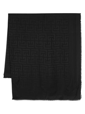 Balmain monogram-print frayed scarf - Black