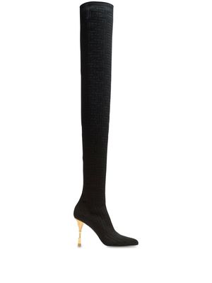 Balmain monogram thigh-high boots - Black