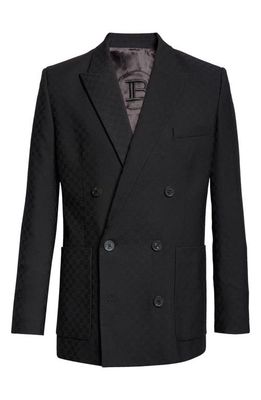 Balmain Monogram Wool Jacquard Sport Coat in Black