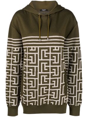 Balmain monogrammed striped hoodie - Green