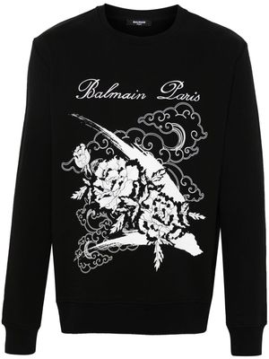 Balmain motif-print cotton sweatshirt - Black
