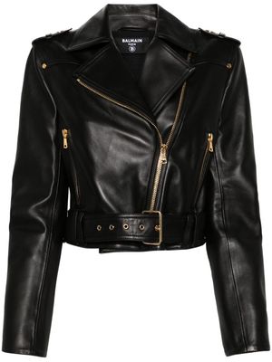 Balmain notched-lapels leather jacket - Black