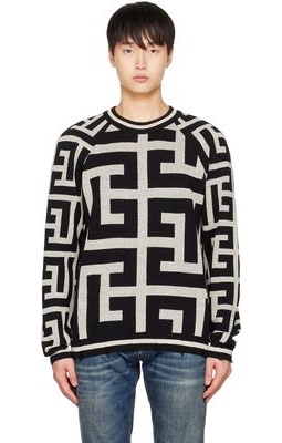 Balmain Off-White & Black Maxi Monogram Sweater