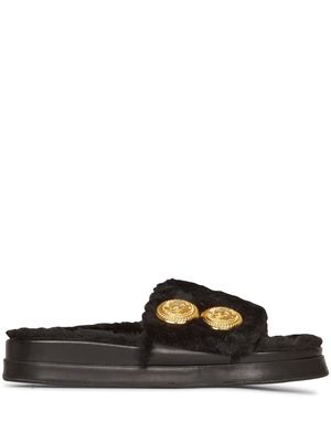 Balmain open toe embossed button sandals - Black