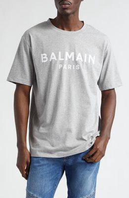 Balmain Organic Cotton Logo Graphic T-Shirt in Mottled Grey/White