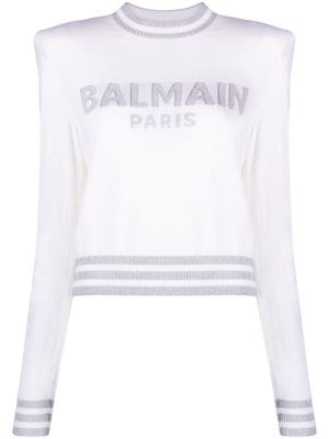 Balmain padded-design logo jumper - White