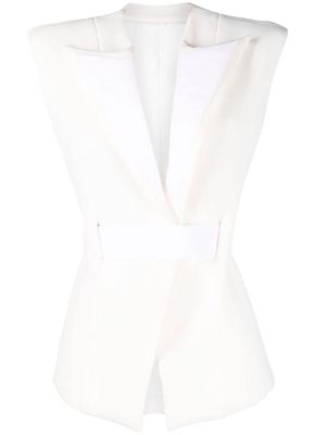 Balmain padded-shoulder belted vest - White
