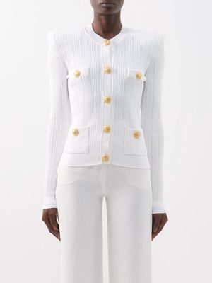 Balmain - Padded-shoulder Buttoned Cardigan - Womens - White