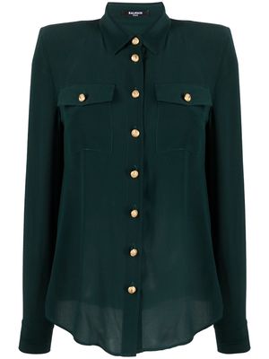 Balmain padded shoulders silk blouse - Green