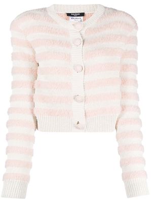 Balmain padded-shoulders striped cardigan - Pink