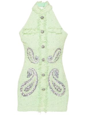 Balmain paisley-embellished tweed mini dress - Green