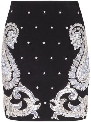 Balmain paisley-embroidered mini skirt - Black