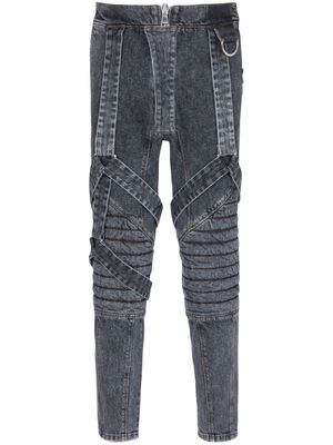 Balmain panelled-design slim denim jeans - Blue