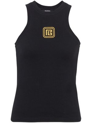 Balmain PB logo-embroidered jersey tank top - Black