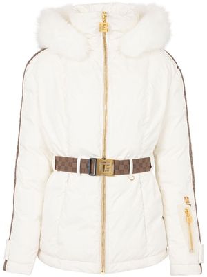 Balmain PB monogram belted puffer jacket - White