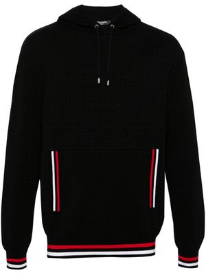 Balmain PB monogram-intarsia knit hoodie - Black