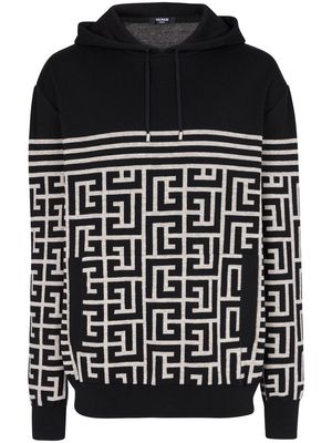 Balmain PB monogram knitted hoodie - Black