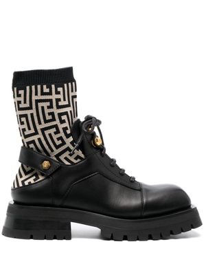 Balmain PB-monogram sock-ankle leather boots - Black