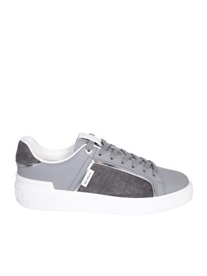 Balmain Perforated Monogram Motif Grey B-court Sneakers