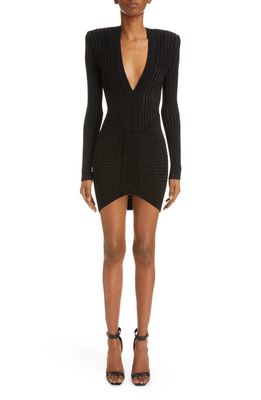 Balmain Pharoan Stripe Body-Con Knit Minidress in Black/Iridescent Bla