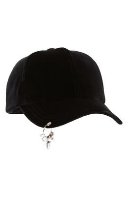 Balmain Pierced Brim Velvet Baseball Cap in Black
