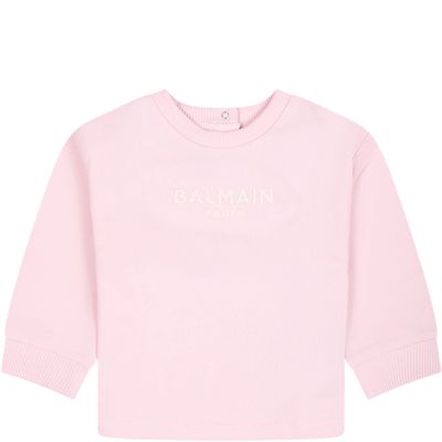 Balmain Pink Sweatshirt For Baby Girl With Embroidered Logo