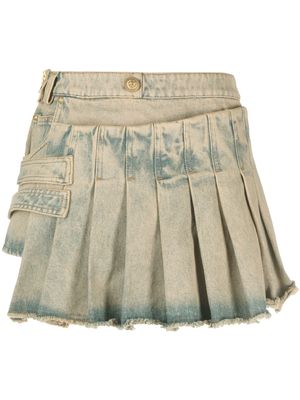 Balmain pleated asymmetric miniskirt - Blue