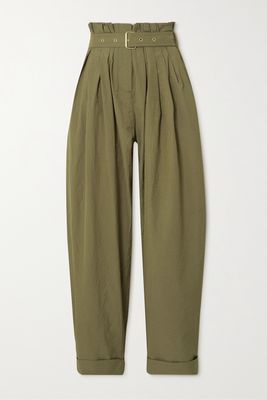 Balmain - Pleated Crinkled-faille Tapered Pants - Green