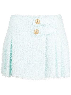Balmain pleated tweed mini skirt - Blue
