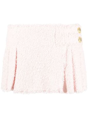 Balmain pleated tweed mini skirt - Pink