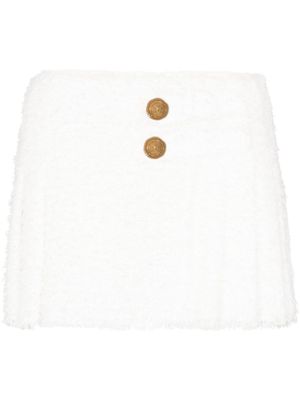 Balmain pleated tweed mini skirt - White